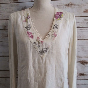 Whistles Ivory Embroidered Linen Dress Size 8